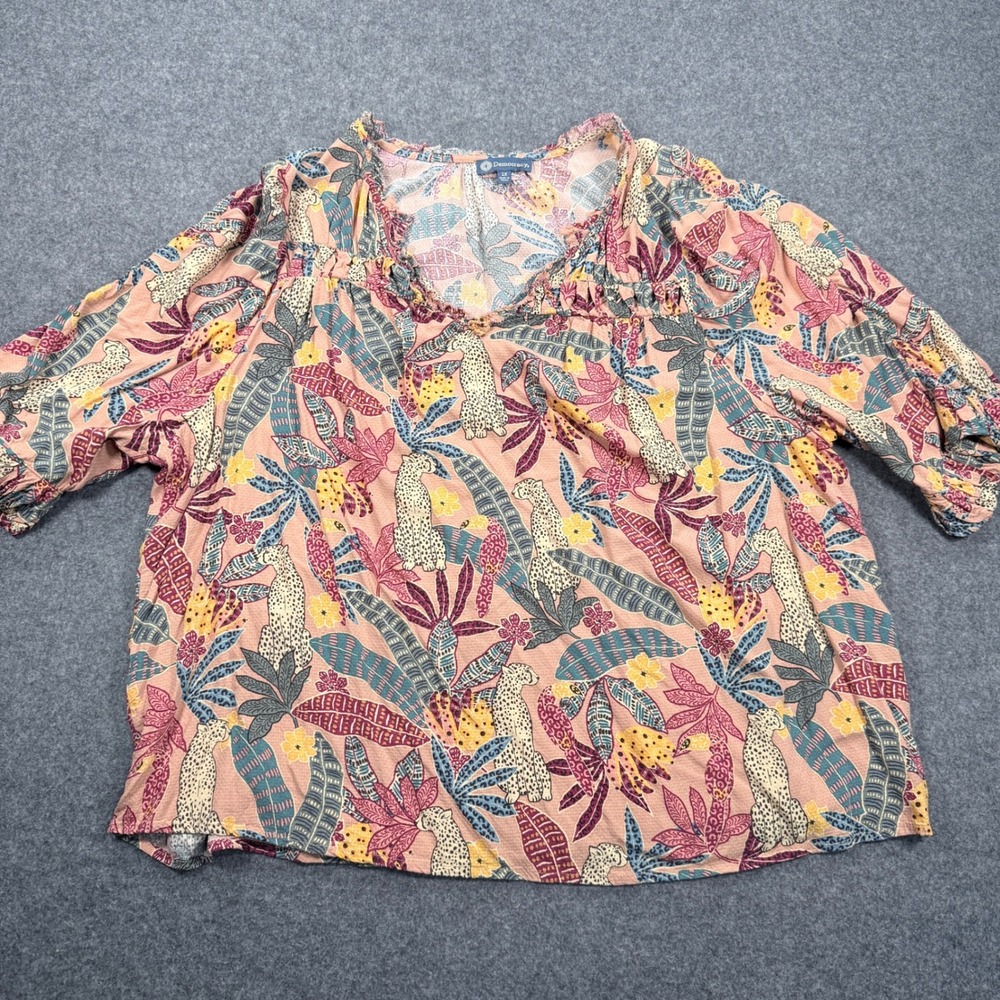 Democracy 1X Pink Tropical Jungle Leopard Toucan Print Blouse WUE7083E